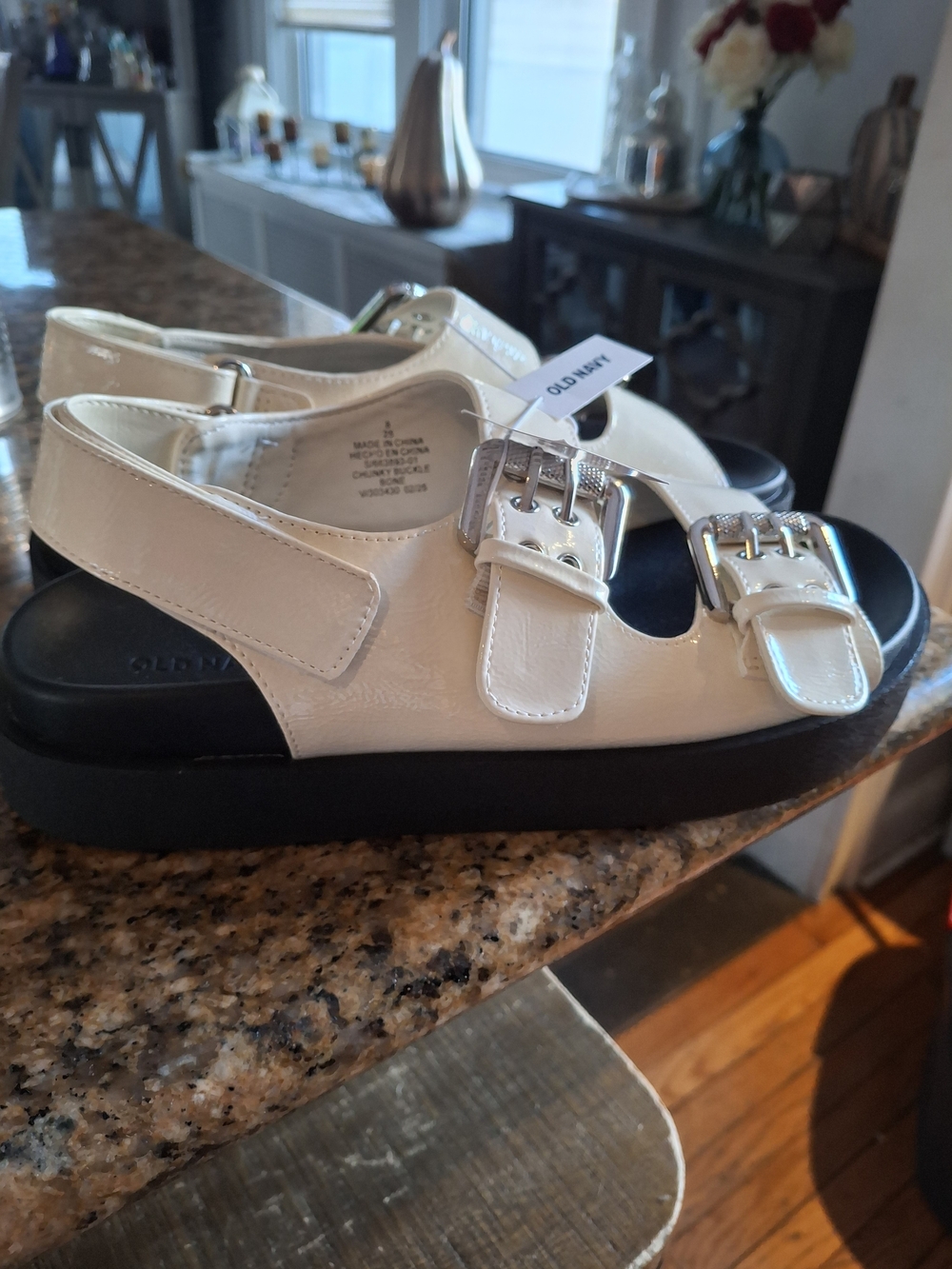 Old Navy White Platform Buckle Sandals